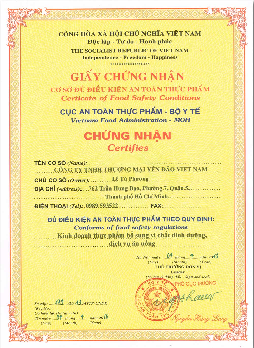 Chứng nhận An Toàn Thực Phẩm